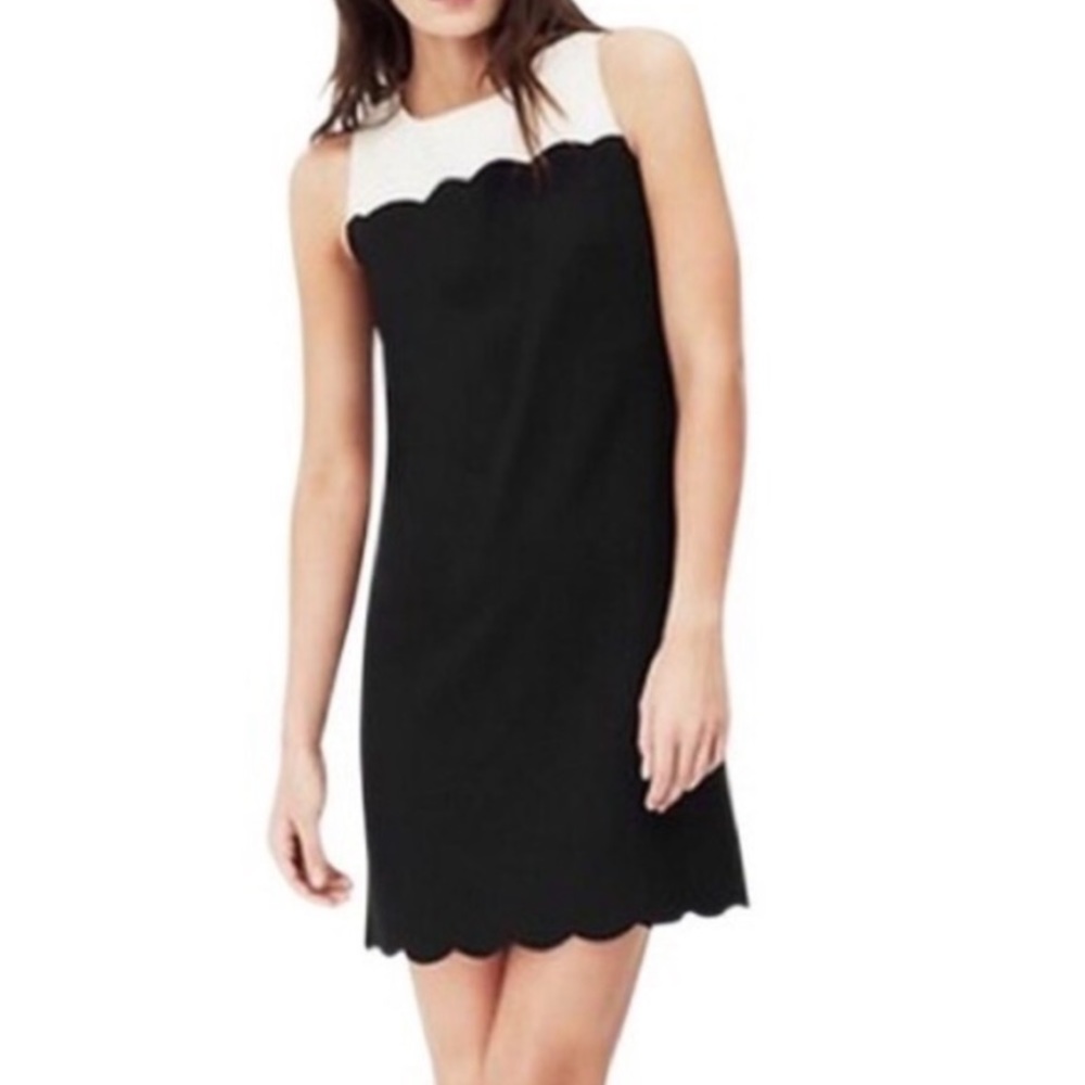 NWT J Crew Black and White Scalloped Hem Shift Dress size 2
